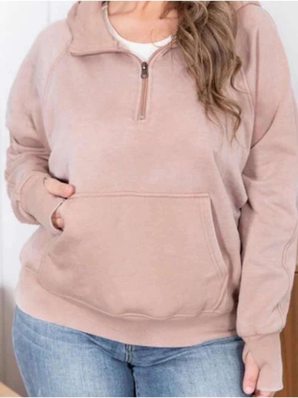 Kali Rose Boutique Tan 1/4 Zip Hooded Fleece Pullover